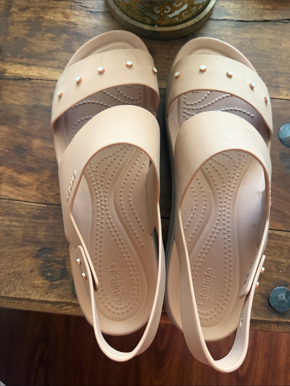 CROCS blush pink studded slide sandals